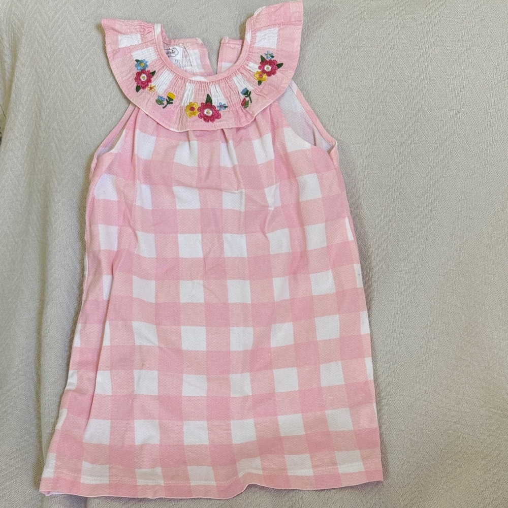 Mudpie Pink Gingham Dress with Floral Embroidery